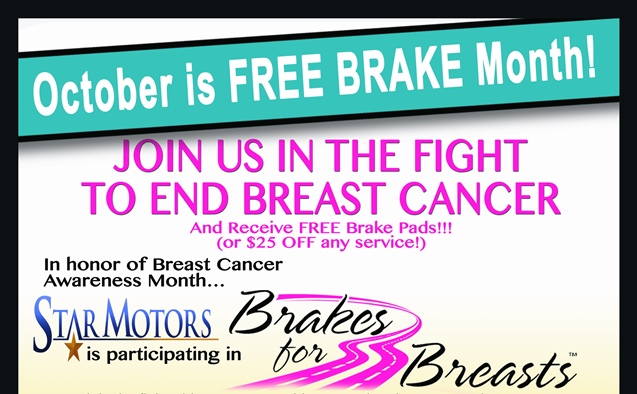 free brake month is october at star motors